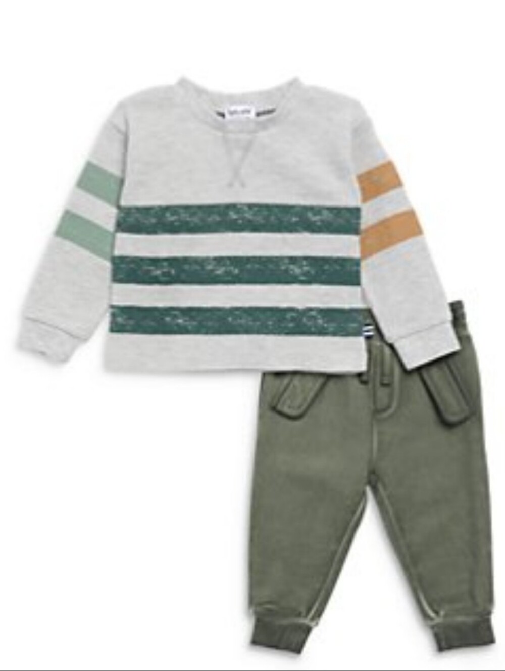 Splendid Gray Sweatshirt with Green Stripes & Olive Joggers